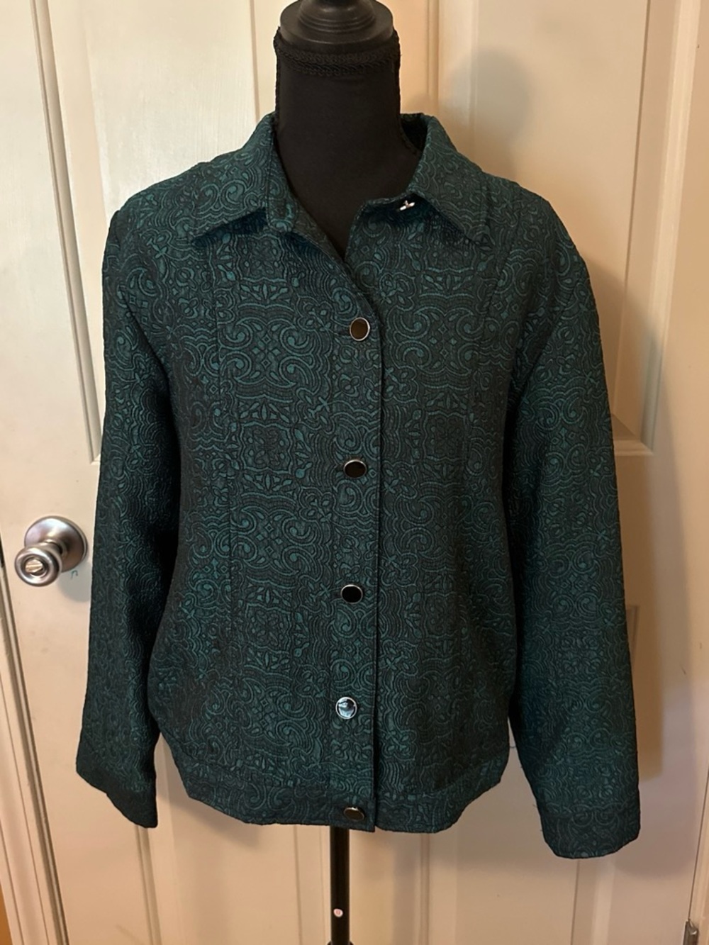 Choices Dark Teal Patterned Button-Front Shirt Jacket